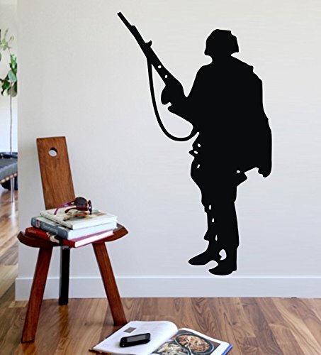 Olivia DIY Military Army Soldier Cool Hero Commando with Gun Black Vinyl Removable Wall Decals Stickers Art Men Silhouette Mural for Living Room Teen Boys Kids Bedroom Home Decorations