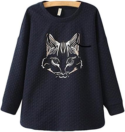 GGA Women's Winter Outerdoor Cat Head Embroidery Crewneck Sweatshirts L Navy