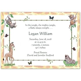 Jungle Animals Birth Announcements - Set of 20