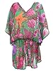 Short Kaftan Caftan Sexy Tunic Top Green Pink Printed Beach Cover up One Size