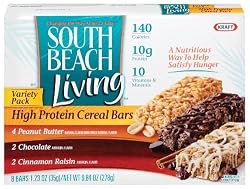 South Beach Living High Protein Cereal Bars, Variety Pack (Peanut Butter, Chocolate &Cinnamon Raisin), 8-Count Bars (Pack of 3)