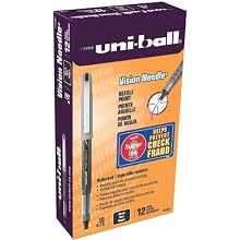 uni-ball Vision Stick Needle Fine Point Roller Ball Pens, 12 Black Ink Pens (1734903)