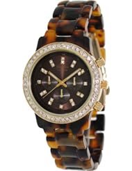 Geneva Platinum Womens 9142.Gold.Tortoise Black Plastic Quartz Watch with Black Dial