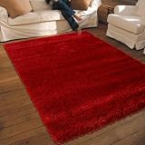 NEW THICK MODERN SHAGGY APOLLO RUG WINE RED