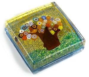 Genuine Murano Glass Paperweight, 24k Gold with Embedded Tree of Life Design, Gift Boxed