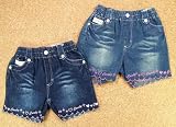 メール便 子供服トドラー女の子110cm-130cm裾Embroidery仕様デニム素材ハーフパンツ