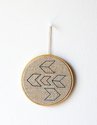 Hand embroidery in wooden hoop Chevron Geometric