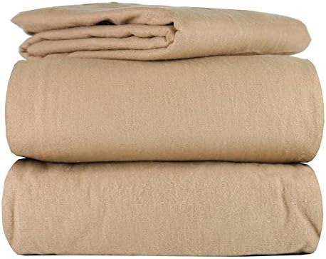 100% Cotton Heavy Weight 4 Piece Solid Flannel Sheet Set in 6 Colors and 4 Sizes (Queen, Khaki)
