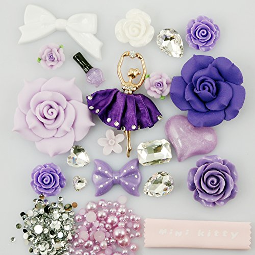 Mini kitty- xmas gift ,merry christmas Bling Purple rose flower love heart bow bowknot ballet dancer girl Res Deco Kit / Set (Not a Finished Product) Can Fit for iphone 4 4S ,iphone 5 5c 5G,for iphone 6 iphone 6 plus for samsung note 4 samsung s5 mini s5 i9600 for samsung galaxy s3 i9300 ,for samsung galaxy s4 i9500 for sony/htc/nokia/google etc