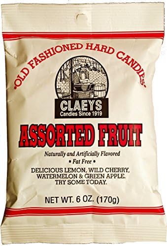 Clay Foods - Claeys' Hard Candy - Pick a Flavor - Anise, Apple, Assorted Fruit, Cherry, Cinnamon, Horehound, Lemon, Licorice, Peppermint, Root Beer, Sassafras, or Watermelon - 6 oz Bag (assorted fruit)