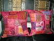 Cushion Covers-2 Red Embroidery Sari Toss Pillow Covers