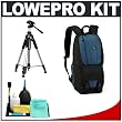 Lowepro Fastpack 100 Backpack Digital SLR Camera Case (Arctic Blue) + Tripod + Accessory Kit for Canon Rebel T3, T3i, T1i, T2i, EOS 60D, 5D, 7D, Nikon D3000, D3100, D5000, D5100, D7000, D300s, Olympus Evolt E-5, E-30, E-620 & Sony Alpha A560, A580, A33, A35, A55