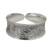Wide Floral Silver Cuff Bracelet