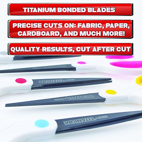Best-Titanium-Scissors-5-Pack-8-Blade-STRONG-TITANIUM-STEEL-Comfortable-Soft-Handles-in-a-Variety-of-Colors-Multi-Purpose-Shears-Perfect-for-Cutting-Paper-Fabric-Photos-More
