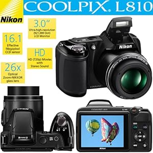 Nikon COOLPIX L810 16.1 MP Digital Camera (Black) + 4 AA Batteri