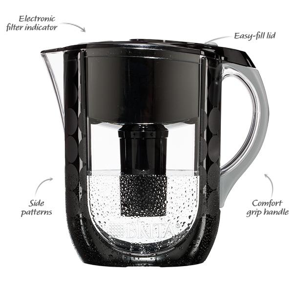 Brita Grand Water Filter Pitcher, Black Bubbles, 10 Cup