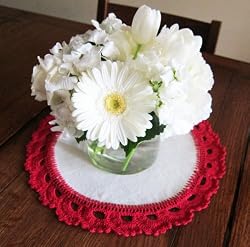Handmade Vintage Inspired Table Doily - Organic Fabric with Crocheted By Hand Cotton Border (One-of-a-kind)