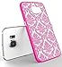 S6 Case, Galaxy S6 Case, SGM (TM) Damask Design Pattern Rubber Coating Ultra Slim Fit Hard Hybrid Case Cover for Samsung Galaxy S6 + SGM (TM) Microfiber Cleaning Cloth (Hot Pink)