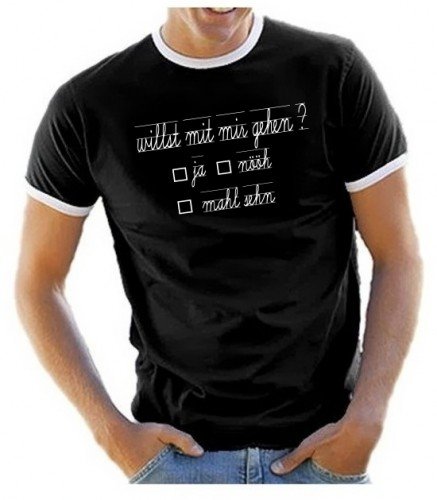 Coole-Fun-T-Shirts Herren Willst Du mit mir gehen ?- RINGER  T-SHIRT schwarz, S
