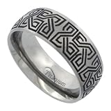 Titanium 8mm Dome Wedding Band Ring Black Laser Etched Celtic Square Knots Pattern Matte Finish Comfort-fit, size11