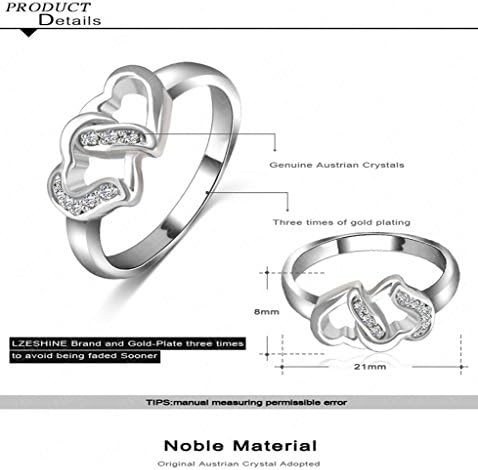Beydodo Alloy Rings (Wedding-bands) For Women Double Heart Shaped Size US 6.5