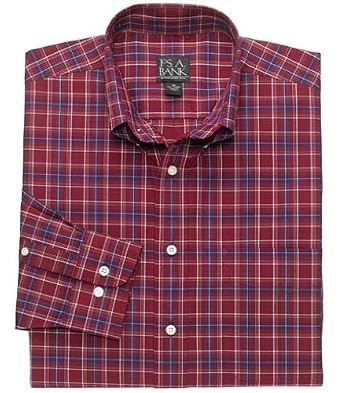 Long-Sleeve Cotton Sportshirt (BURG W/NVY GLEN PLD, MEDIUM)