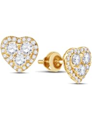 10K Yellow Gold Round Brilliant Cut Diamond - Heart Shape Halo Prong Set Studs Earrings with Secure Screw Back Closure - (1.10 cttw.)