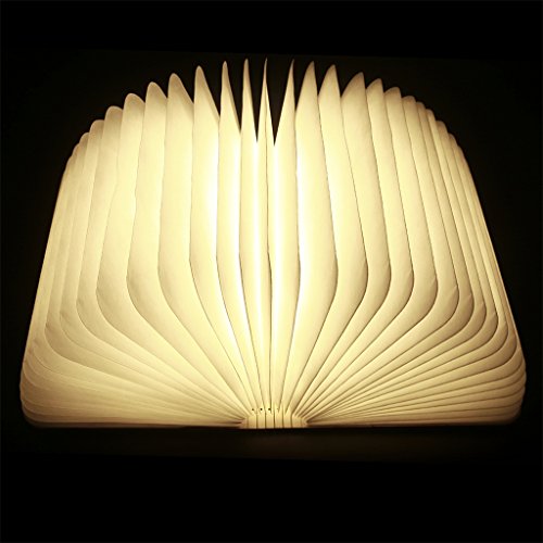 [Upgraded] Excelvan Wooden Folding USB Rechargeable Book Light 500 lumens Up To 8 Hours for Decor/Desk/Table/Wall Magnetic Lamp,Novelty Book Style LED Night Light,Warm White