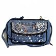 Hand Embroidered Blue Denim Wallet Purse with Shoulder Strap Made of Vintage Denim