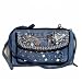 Hand Embroidered Blue Denim Wallet Purse with Shoulder Strap Made of Vintage Denim