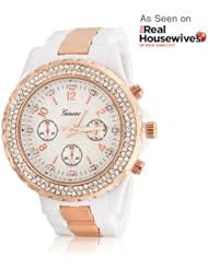 Bling Jewelry Geneva White Rose Gold Plated Stainless Steel Chronograph Watch