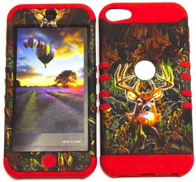 APPLE IPOD ITOUCH 5 CASE CAMO DEER HEAVY DUTY HIGH IMPACT HYBRID COVER RED SILICONE SKIN