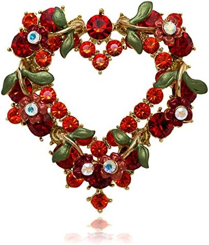 Akianna Gold-tone Swarovski Element Crystals Whimsical Heart Shape Flowers Wreath Pin Brooch