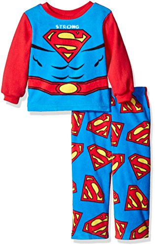 DC Comics Boys' Toddler Boys' Superman Strong Uniform 2-Piece Fleece Pajama Set, Red, 3T