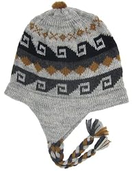 Handmade Lightweight Alpaca Natural Fiber Hat with Earflaps - Andean Gray Art (One Size Fits Most Women, Stretches Easily)