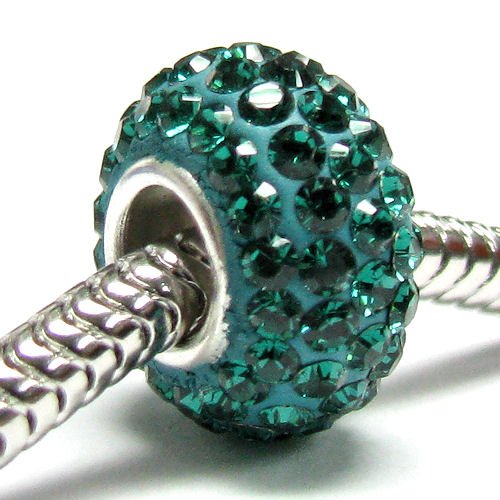 Queenberry (Free S/H) Sterling Silver Birthstone Emerald Green Round Crystal For Pandora Troll European Charm Bracelet May
