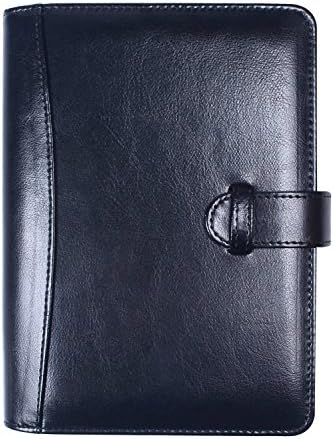 Multifunctional Leather Portfolio Business Portfolio Case Folder With Notepad Space and Pockets， A5 (Black)