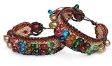 Beaded wristband bracelets, 'Bold Brown Fortunes' (pair)