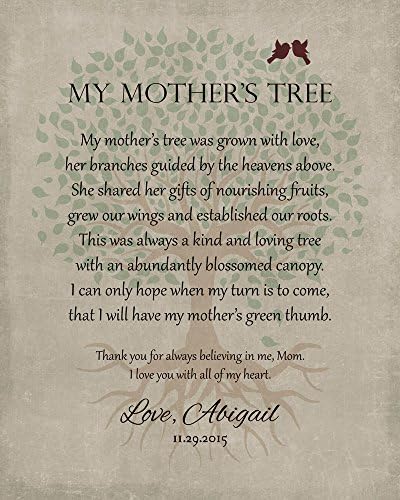Pesonalized Gift For Mom on Mother's Day or Birthday Family Tree of Life Poem My Mother's Tree Gift For Mom and Dad 8x10 Unframed Custom Art Print