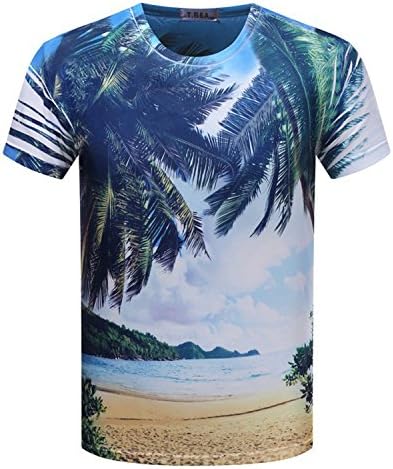 Frankata Men's Round Neck Pullover 3D Printed T Shirt Beach Tag XL