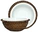 Woven Rattan Round Basket with Medium White Ceramic Rim Bowl 9 1/4"D x 3 3/4"H