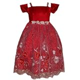 Christmas Dress - Satin Red Bodice with Silver/Red Embroidery Dress Skirt (Size 4 - 8) NEW