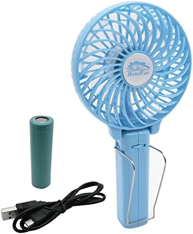 SKIT 308 - (BLUE) Mini Portable Strong Wind USB handheld Desk Personal Foldable Fan Including Hanger for Umbrella / Stroller and 18650 Rechargeable Battery