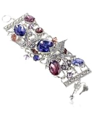 Betsey Johnson "Iconic Amethyst" Crystal Gem and Bird Wide Toggle Bracelet, 7.5"