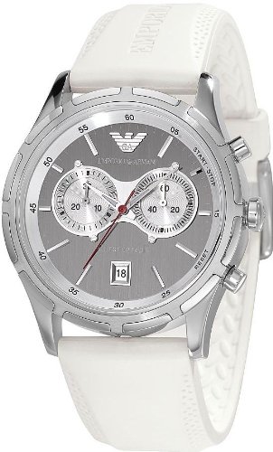 Emporio Armani Quartz, Black Dial with White Rubber Strap Band - Men's Watch AR0582