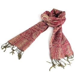Paisley Gold Tapestry Long Scarf Wrap Shawl 70x12 Pink