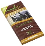 Endangered Species Black Rhino Dark Chocolate 72 with Hazelnut Toffee 3-Ounce Bars Pack of 12