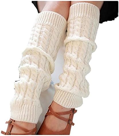 Hiyouth Winter Outdoor Fashion Cable Knitted Leg Warmers Feet Gloves Long Socks (White)
