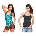DREITEILIGES Sommer-Set aus Tankini Top, Tankini Hose (t�rkis-braun) und Sommer Top in grau-schwarz (cors-mela-f2232)