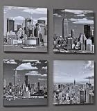4er SET BILD NEW YORK SKYLINE MANHATTAN KUNSTDRUCK FERTIG AUF HOLZRAHMEN